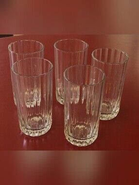 Set Of 5 Ribbed Water Glasses Approximately 6 Inches Tall Glass Vintage